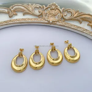 Gold Color Plated Brass Jewelry Plain Brass Earring Hoop Style Hot Sale Trendy Style Woman Nice Earring In Party