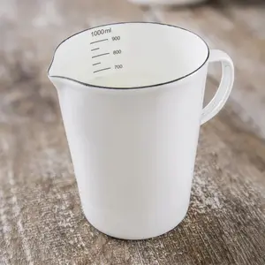 Japan Korea market high quality 1L white color china supplier inner scale water milk coffee drinking Enamel measuring cup mug