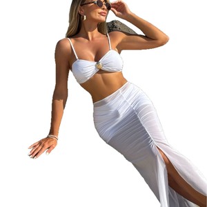 Nouvelle Robe Longue en Maille Couleur Unie avec Haut Tube et <span class=keywords><strong>Short</strong></span> Conservateur, Ensemble Maillot de Bain Trois Pièces - Product Image 5