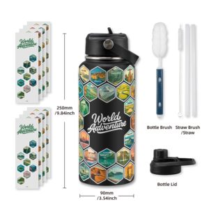 32oz thể thao thế giới Explorer phiêu lưu thân thiện với môi trường nước bằng thép không gỉ chai rơm dán biểu tượng tùy chỉnh đôi tường chân không - Product Image 6