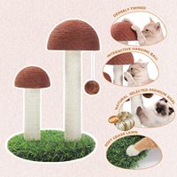 Griffoir pour chat interactif moderne et écologique, style champignon, hauteur réglable, avec balle jouet, emballé en carton