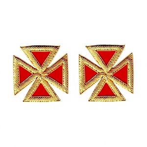 Écusson de manche de frak des Grands Chevaliers Templiers, broderie en fils métalliques à coudre, rouge et or, badges maçonniques personnalisés - Product Image 1