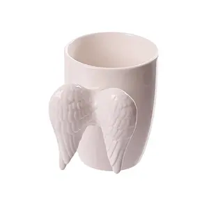 Porcelain white angel wing handle drinkware ceramic coffee mug