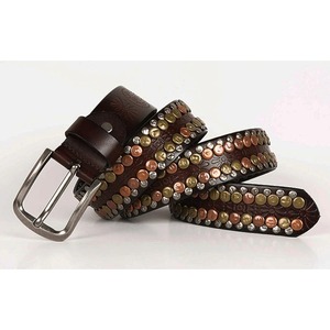 M651750YO Cinturón de <span class=keywords><strong>hombre</strong></span> estilo hip hop punk <span class=keywords><strong>con</strong></span> remaches redondos de cuero genuino, cinturón de mezclilla <span class=keywords><strong>para</strong></span> <span class=keywords><strong>hombre</strong></span> <span class=keywords><strong>con</strong></span> tachuelas de <span class=keywords><strong>diamantes</strong></span>. - Product Image 3
