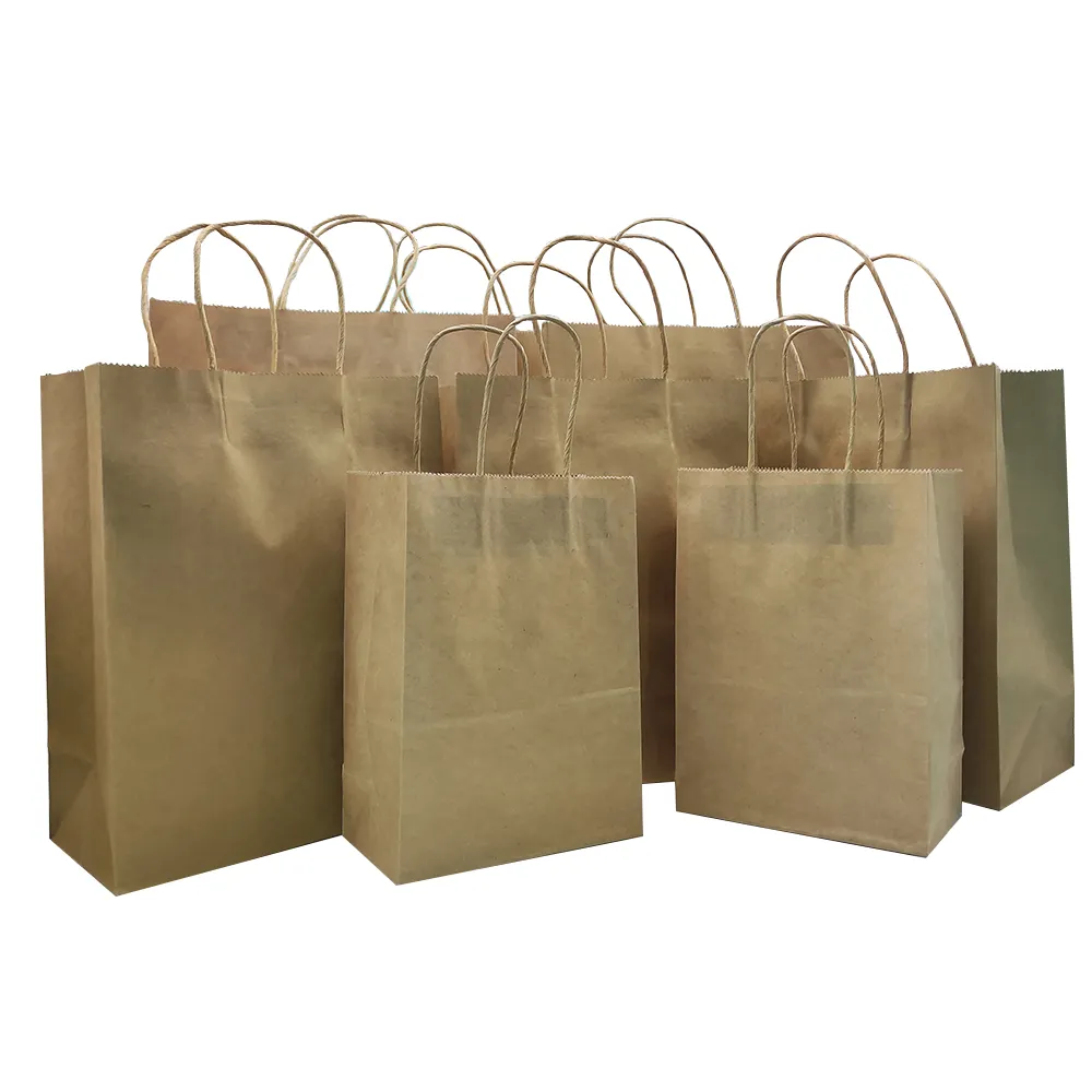 Custom Shopping Gift Handle Craft Print Food Packaging Small Paper Bag Your Own Logo Black White Brown Kraft Paper Bag