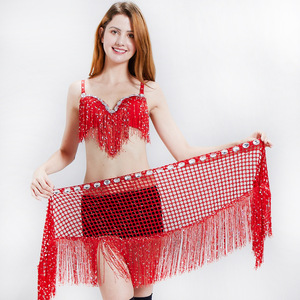 Costume da esibizione di danza del ventre femminile adulto paillettes in Chiffon tessuto <span class=keywords><strong>con</strong></span> perline include <span class=keywords><strong>reggiseno</strong></span> e abbigliamento da festa per il palcoscenico - Product Image 3