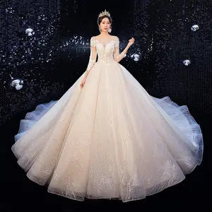 Produits promotionnels durable luxe exquis invité robe de mariée unique pour longtemps