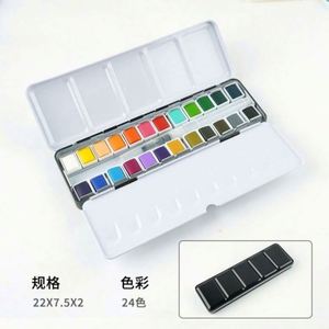 Ensemble de 12 couleurs de peinture à l'aquarelle solides avec boîte en métal et pinceau pour papier, verre et toile - Product Image 1