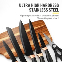 Ensemble de couteaux de cuisine personnalisés en acier inoxydable de 6 pièces, couteaux à steak, couteaux de chef, revêtement antiadhésif noir, avec boîte cadeau