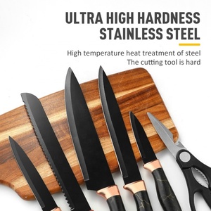 Custom 6 Pcs <b>sharp</b> Stainless Steel Steak Chef Non-stick Black Coating Kitchen <b>Knife</b> <b>Set</b> With Gift Box - Product Image 5