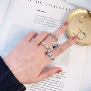 <b>Couple</b> <b>Ring</b> Stainless Steel 18K Gold Plated Zircon Safety Clasp Holiday Gift for Women Nickel Free Content - Product Image 5
