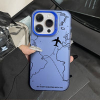 Coque de téléphone antichoc IMD 3-en-1 avec lignes de carte du monde en avion pour Apple iPhone 17 Pro, 17 Air, 17 Pro Max, 16 Pro, 15, 14 Plus, 12