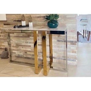 Table <span class=keywords><strong>console</strong></span> moderne plaquée, finition en acier inoxydable plaqué or <span class=keywords><strong>et</strong></span> argent, table <span class=keywords><strong>console</strong></span> de luxe moderne - Product Image 3
