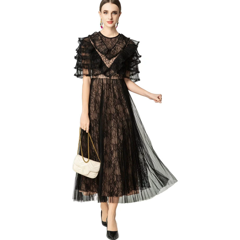 chinese dress ladies Hatch Collection The Elizabetta Lace Dress in Black