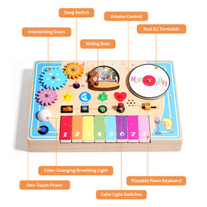 Piano en bois Montessori en gros, planche d'activités de découverte, jouet musical DJ avec lumières LED, jouets éducatifs pour enfants - Product Image 5