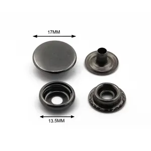 Professional button stud supplier 17mm cap size round shape black color metal snap brass buttons for coat