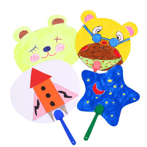 Abanico de Graffiti Diy de dibujos animados para niños, bonito abanico redondo en blanco dibujado a mano, modelo para el Día de los niños, papel de pintura de colores, abanico pequeño - Product Image 5
