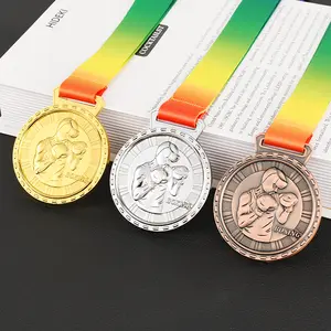 Medalha de boxe com fita, medalha de ouro e prata personalizada barata, medalha de prêmio mais recente de 2024, para venda