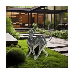 Garden Ornaments Stainless Steel Cute Cat Sculpture Life Size Animal Statue Custom Sculpture Metal Art