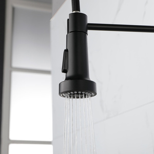 Robinet de cuisine DB en laiton massif, monocommande, noir mat, à poser sur comptoir, avec douchette extractible à ressort moderne, débit minimum de 3,0 gallons - Product Image 3