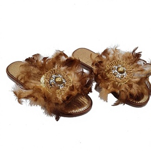 European Beaded Women's Genuine Leather <b>Flats</b> Sandals TPR Sole Crystal Brooch Ethnic Boho Platform Style Natural Upper Spring - Product Image 1