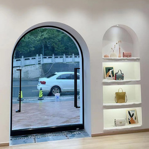 Porte en verre rotative moderne en alliage d'aluminium, style Arch Net Red, avec isolation acoustique pour entrée d'appartement et salle de sport - Product Image 3