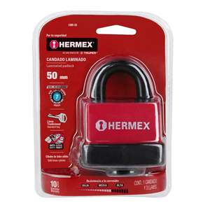 Lucchetto Laminato Hermex CMR-50 50mm Rivestito in Plastica con Chiave in Lega di Zinco, Alluminio, Ferro, Acciaio Inossidabile, Ottone - Product Image 1