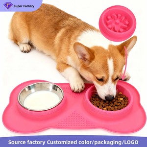 Silicone <b>Pet</b> <b>Feeding</b> <b>Mat</b> with Stainless Steel Bowls Non-Slip Easy Clean Food Grade for Dogs Cats - Product Image 4