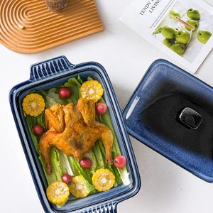 <span class=keywords><strong>UNICASA</strong></span> - Bandeja para Hornear Rectangular de Cerámica de 2.8 Cuartos de Galón, Color Azul, para Cocinar, con Tapa - Product Image 3