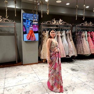 Pink Floral Beaded Sequin <b>Saree</b> Net Unstitched <b>Blouse</b> Set Traditional Indian Outfit Wedding Party Wear - Product Image 1