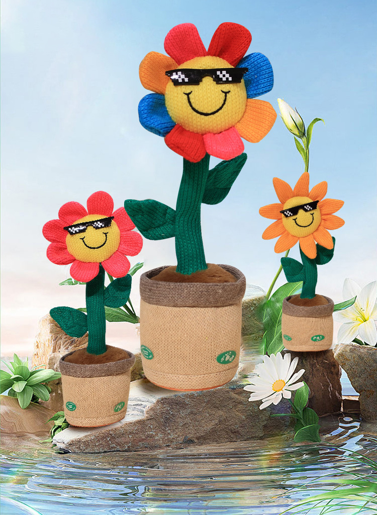 2022 hot selling electric plush toys musical cactus toys talking dance sunflower plush toy for kids