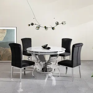 chinese style furniture marble top round stainless steel dining table legs 5 seater round dining table 120cm