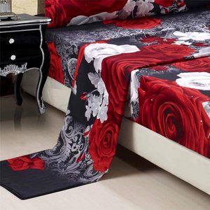 Bộ Ga Trải Giường <span class=keywords><strong>3D</strong></span>-Bộ 4 Tấm In Hoạt Tính Hoa Hồng Đỏ Và Trắng <span class=keywords><strong>3D</strong></span> Cỡ King-Mềm Mại, Thoáng Khí, Chống Phai Màu - Product Image 5