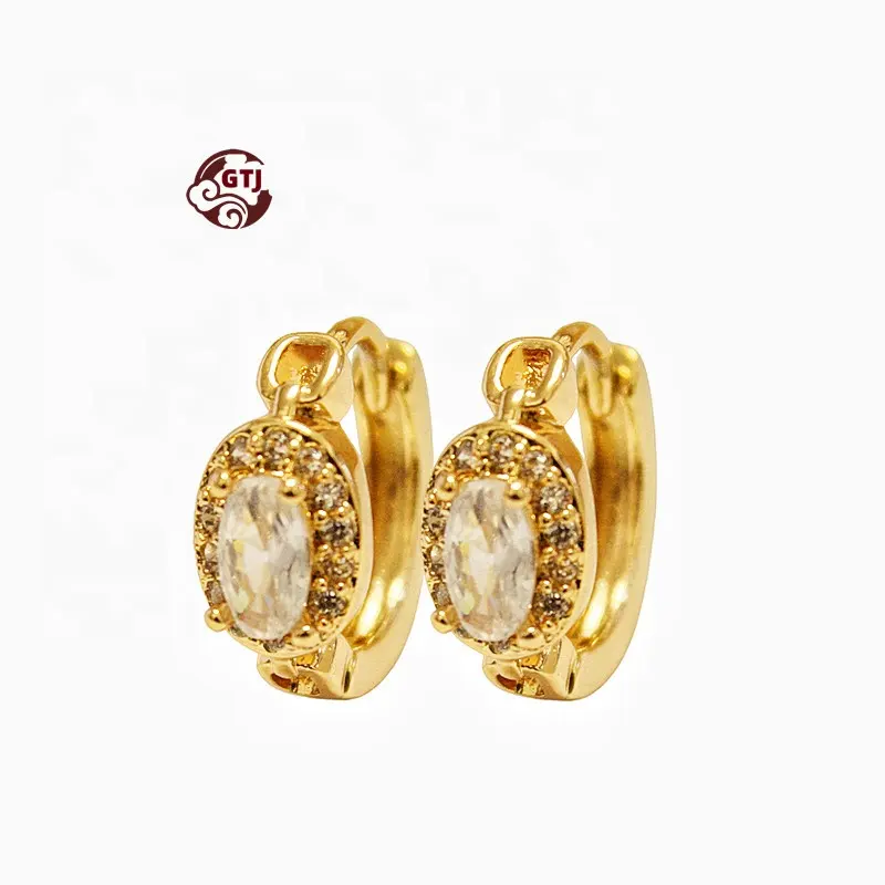 Hot brass material fancy hoops jewelry earrings simple round white zircon female earrings