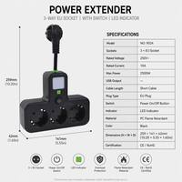 Adaptateur de prise domestique en cuivre de style européen, personnalisé en usine, vente en gros, un vers trois, avec interrupteur de contrôle total