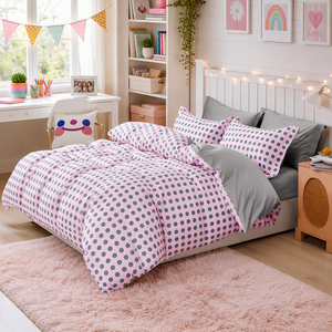 Poland Stock Charming Polka Dot Cotton <b>Bedding</b> <b>Set</b> <b>Pink</b> <b>Grey</b> Spot Duvet Cover for B to B EU Dropshipping 3pcs - Product Image 5