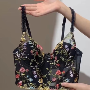 Français Sexy <span class=keywords><strong>fleur</strong></span> broderie dentelle maille dame sous-vêtements Ultra-mince <span class=keywords><strong>petite</strong></span> poitrine convergent <span class=keywords><strong>soutien</strong></span>-<span class=keywords><strong>gorge</strong></span> pour femmes - Product Image 5