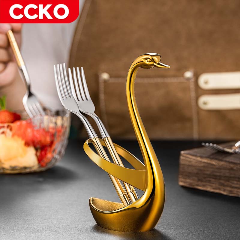 Luxus Golden Swan Base Ornamente Besteck Obst gabel Löffel halter Aufbewahrung ständer Basis für Küche Dining Party Picknick Dekoration