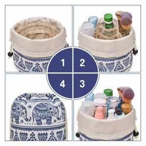 <b>Large</b> Floral Quilted Cotton Drawstring Makeup <b>Bag</b> <b>Compartment</b> Cosmetic <b>Toiletry</b> Accessory Travel Pouch Purse Organizer - Product Image 5