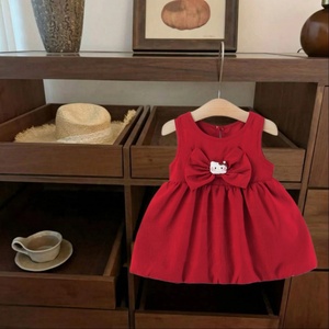 Robe rose sans manches pour bébé fille avec grand nœud décoratif de dessin animé, idéale pour les tout-petits et les enfants, parfaite pour l'été et le quotidien - Product Image 1