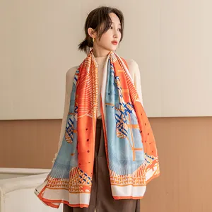 2024 Summer Fashion Long Polyester Satin Silk Scarf Shaw Adult Women's Scarves For Spring Style