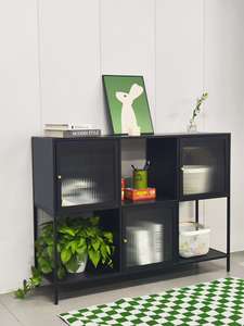 Moderno Mueble Bar para <span class=keywords><strong>Vino</strong></span> y Whisky, Negro, con Detalles en Madera y Metal, Almacenamiento para Cocina, Sala de Estar y Comedor - Product Image 2