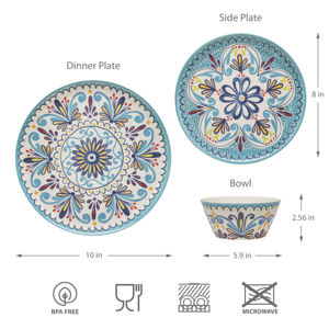 Ensemble de vaisselle durable en plastique médaillon à motif mélamine ensemble de vaisselle 12 pièces - Product Image 2