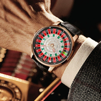 Montre mécanique automatique de luxe pour homme, avec cadran en saphir, jeu de roulette européen, cadran diamanté, bracelet en cuir
