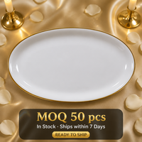 Plat de service ovale de luxe en porcelaine fine avec bord doré, 12, 14 et 16 pouces, pour mariage, hôtel, banquet, fête