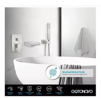 Robinet de douche de baignoire de bassin de cascade thermostatique en laiton noir double poignée contrôle dissimulé en céramique pluie Massage Jet Spray
