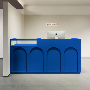 Comptoir de <span class=keywords><strong>caisse</strong></span> de magasin de vêtements vintage français, comptoir de bar moderne, bois massif, vitrine en verre de luxe, réception centrale - Product Image 3