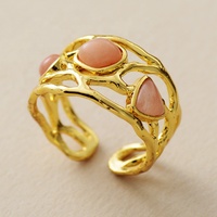 Bagues Cocktail Ajustable en Pierre Naturelle Plaqué Or 18K Bijoux Pierres Précieuses Boho-Chic Audacieux pour Femme