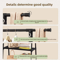 Porte-manteau en cèdre à 2 niveaux avec étagères rétractables et mobiles et support triangulaire pour vêtements, simple, avec rangement pour sacs