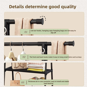 Porte-manteau en cèdre à <span class=keywords><strong>2</strong></span> niveaux avec étagères rétractables et mobiles et support triangulaire pour vêtements, simple, avec rangement pour sacs - Product Image 4